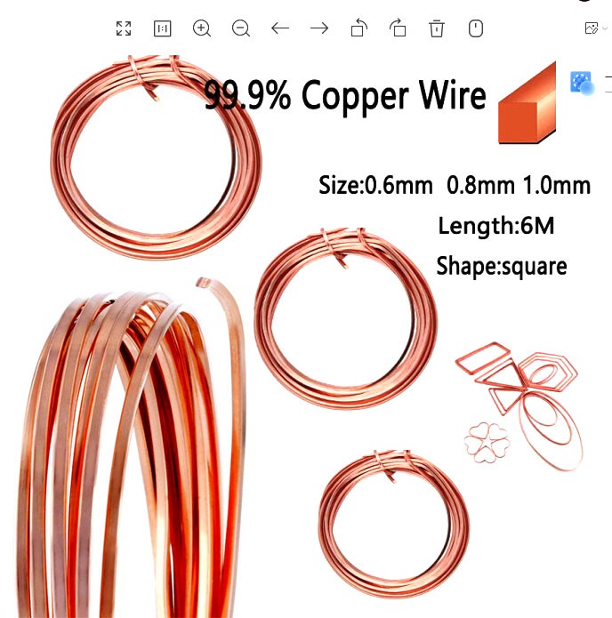 0.6/0.8/1mm Copper Flat Wire Square, Eco Friendly, for Jewelry