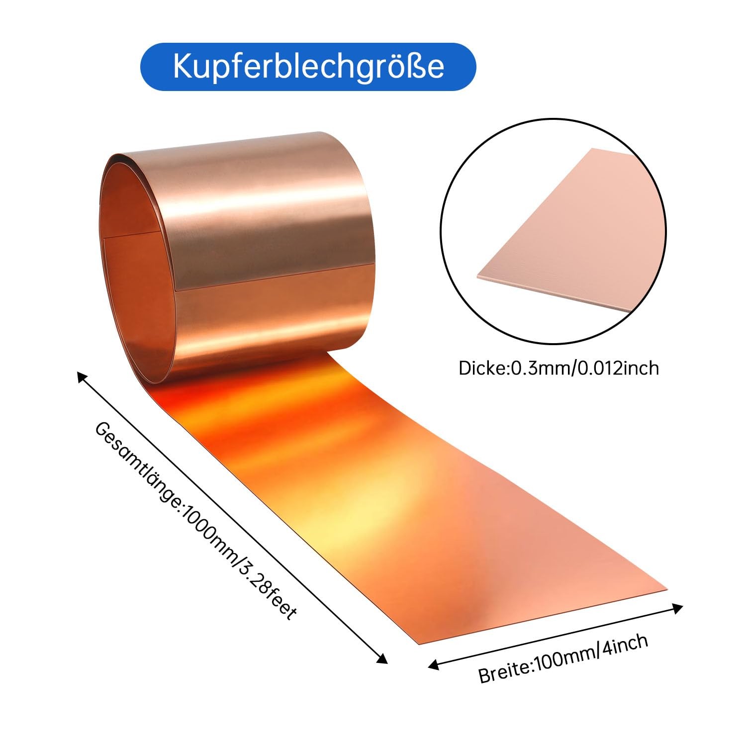 Copper Tape Copper Sheet Roll, Copper Sheet 1000 x 100 x 0.3 mm, Applicable for V…