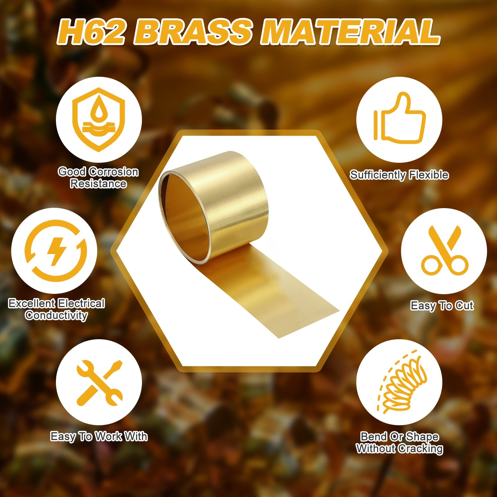 Brass Sheet Roll, 0.004 x 1 x 39.4 Inch H62 Thin Brass Foil Strip Plate Shim