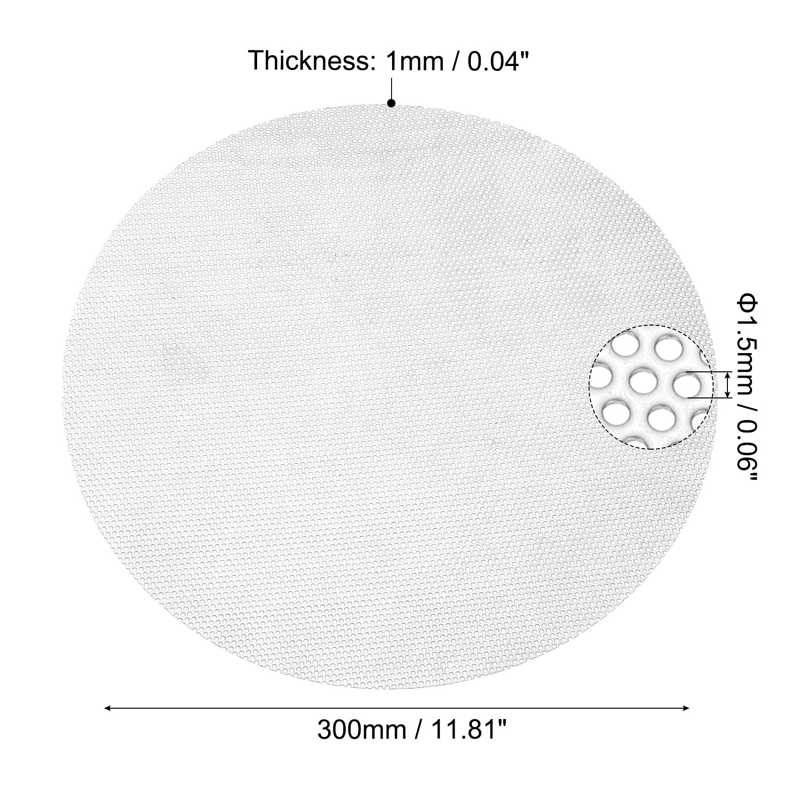 12″ 304 Stainless Steel Perforated Sheet, 0.06″ Hole Metal Mesh Plate
