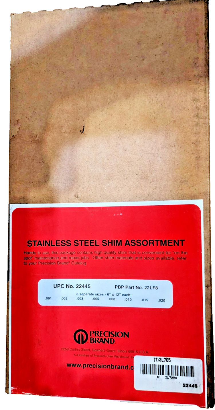 Precision Brand 22445 Steel Shim 22LF8 Flat Sheets 6″x12″-Separate Size (Pack 8)