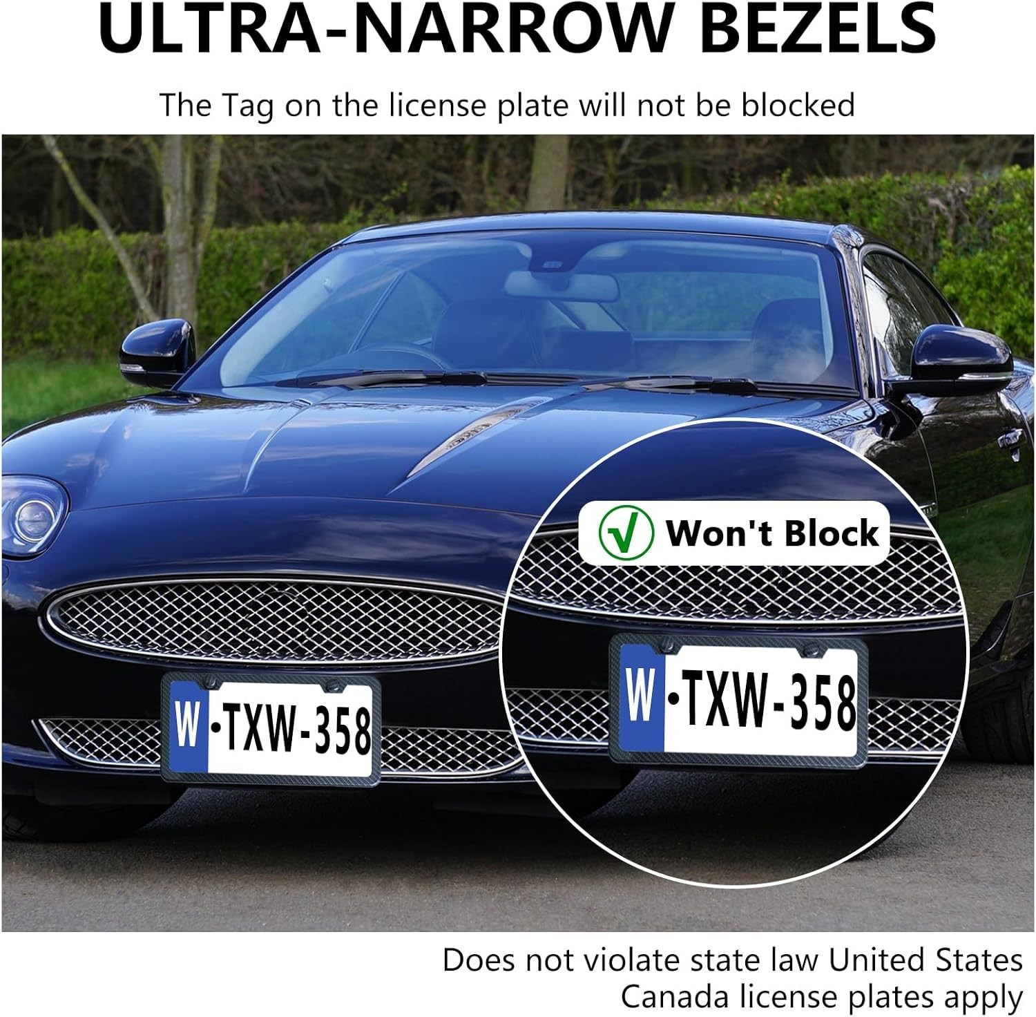 Carbon Fiber License Plate Frame, Carbon Patterns Printed Black Aluminum Plate,
