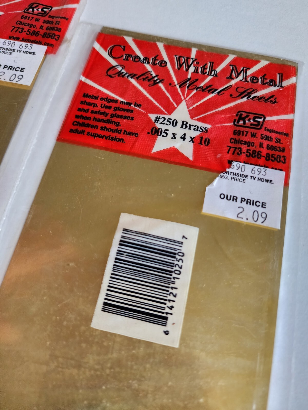 K & S Precision Metals .005x4x10 #250 Brass Sheet Lot Metal Bronze NEW Lot of 2