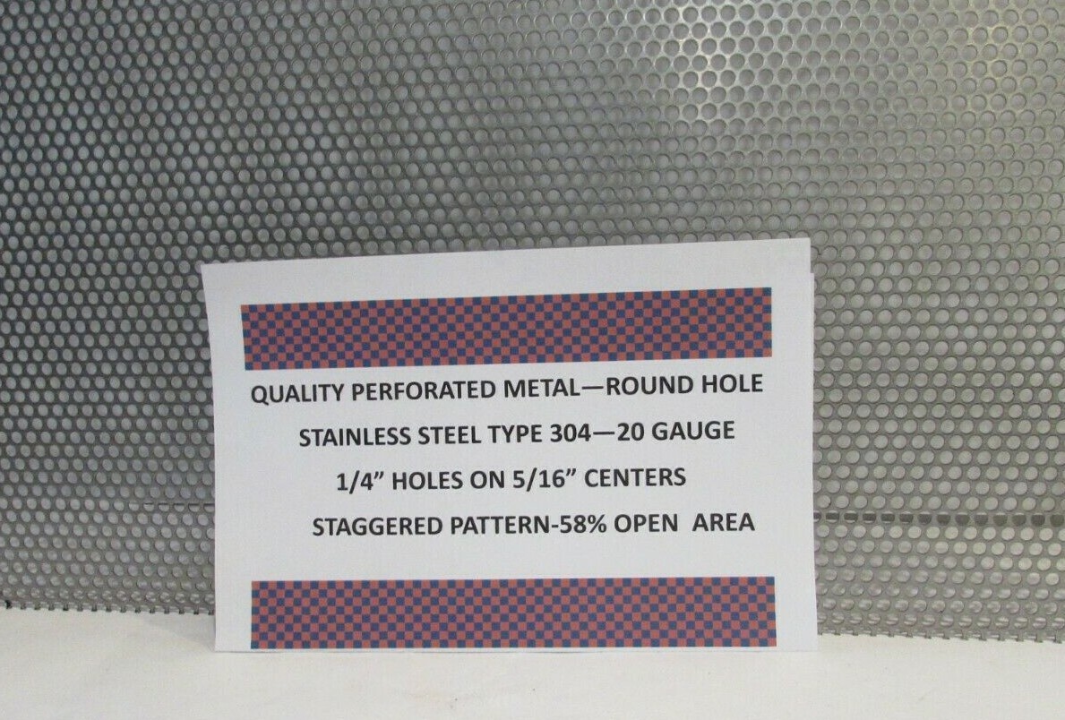 1/4″HOLES ON 5/16″CENTER–20 GA. STAINLESS PERFORATED SHEET–6″ X 8-1/4″