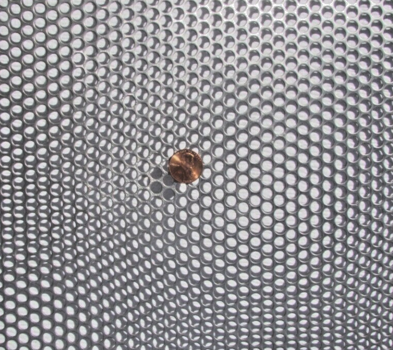 1/4″HOLES ON 5/16″CENTER–20 GA. STAINLESS PERFORATED SHEET–6″ X 8-1/4″
