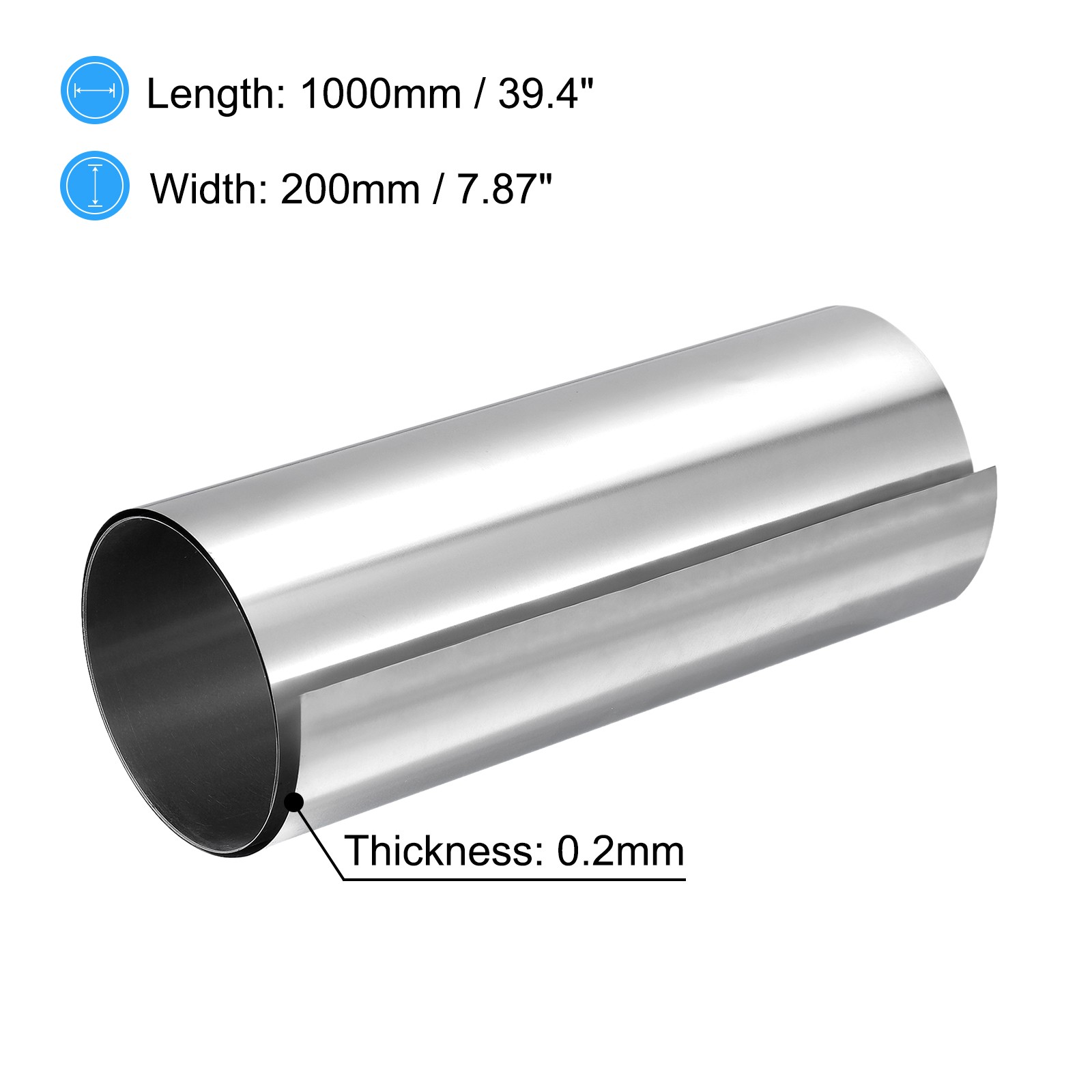 304 Stainless Steel Foil Roll，0.2mm x 200mm x 1M Polished Finish Plate