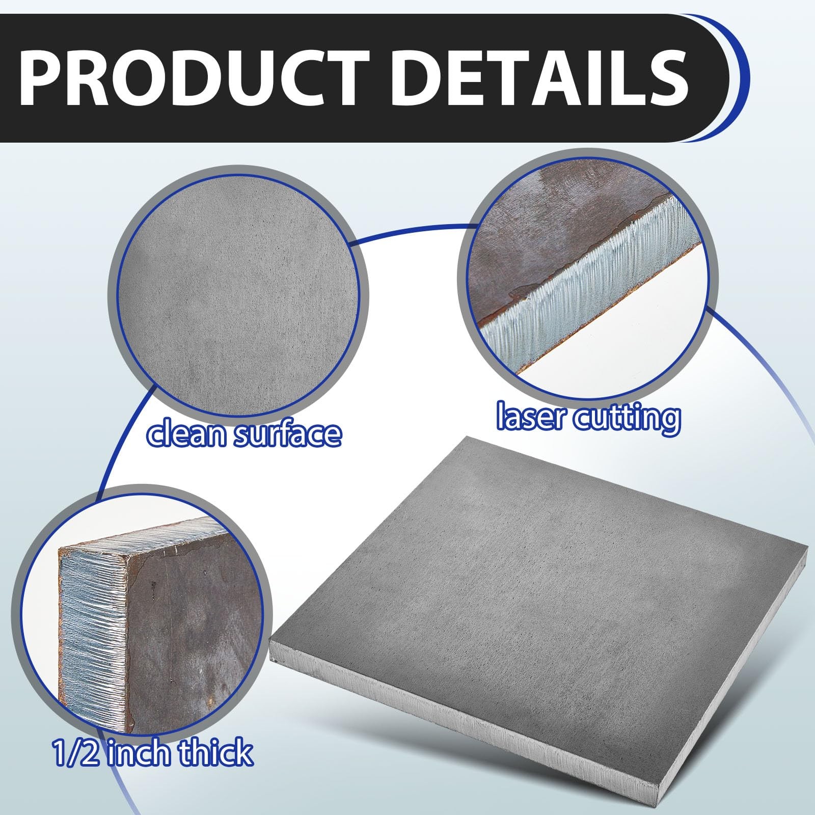 8 x 8 x 1/2 Inch A36 Steel Plate Hot Rolled, Weldable gray