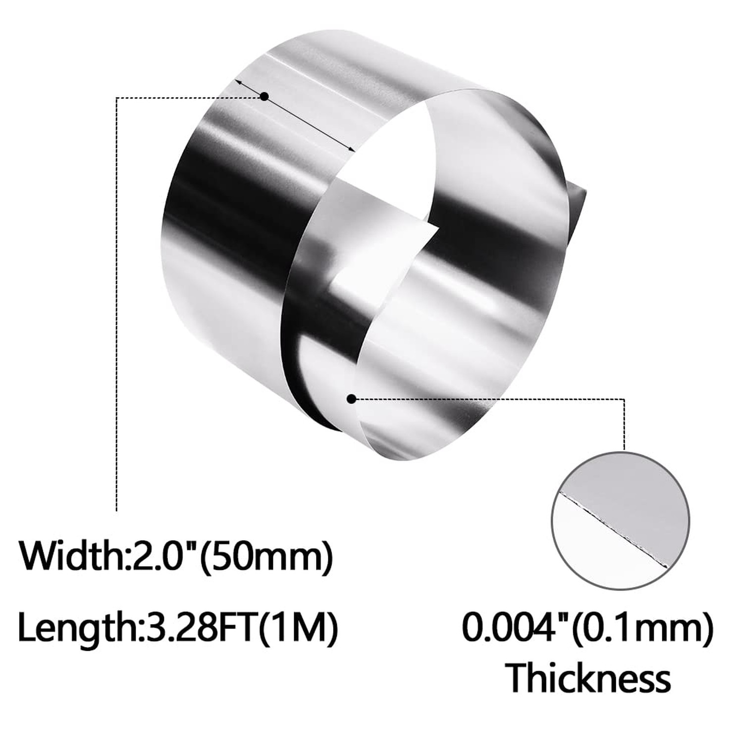 304 Stainless Steel Foil Roll, 0.1mm x 50mm x 1M, Metal Strip Sheet for Indus…