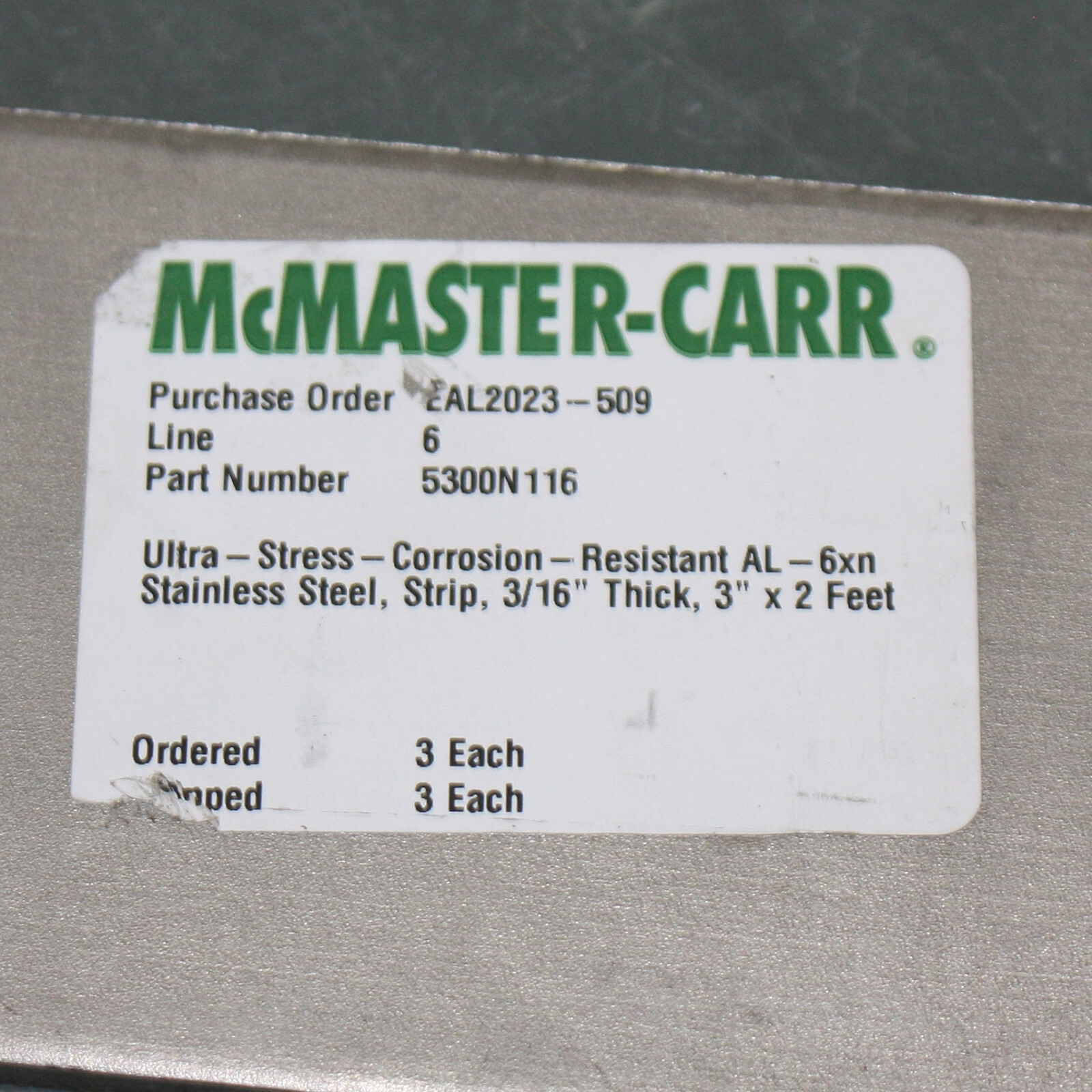 AL6XN Stainless Steel Alloy Plate 3″ x 24″ x 3/16″, Stress Corrosion Resistant