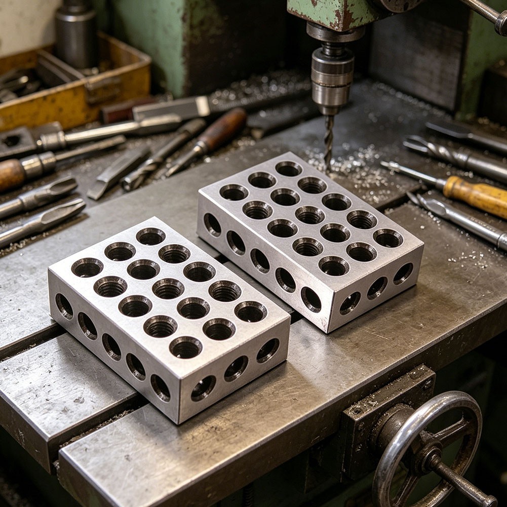 Ground Steel 1x2x3 Inch Setup Blocks Pair 1 x2 x3 with 23 Holes for Use