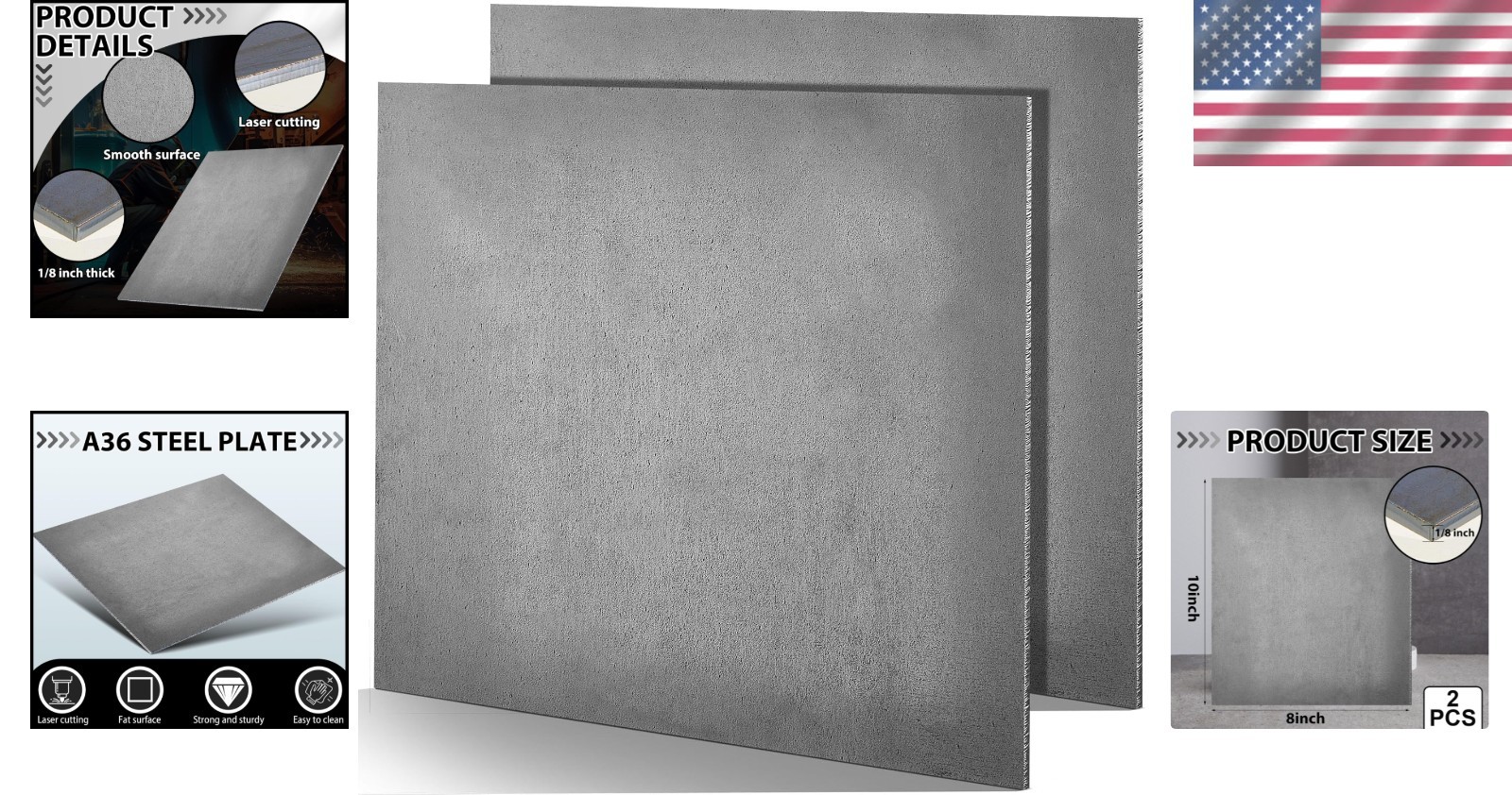 2 Pcs A36 Hot Rolled Steel Plates, 1/8” x 8” x 10”, Durably Weldable Sheets