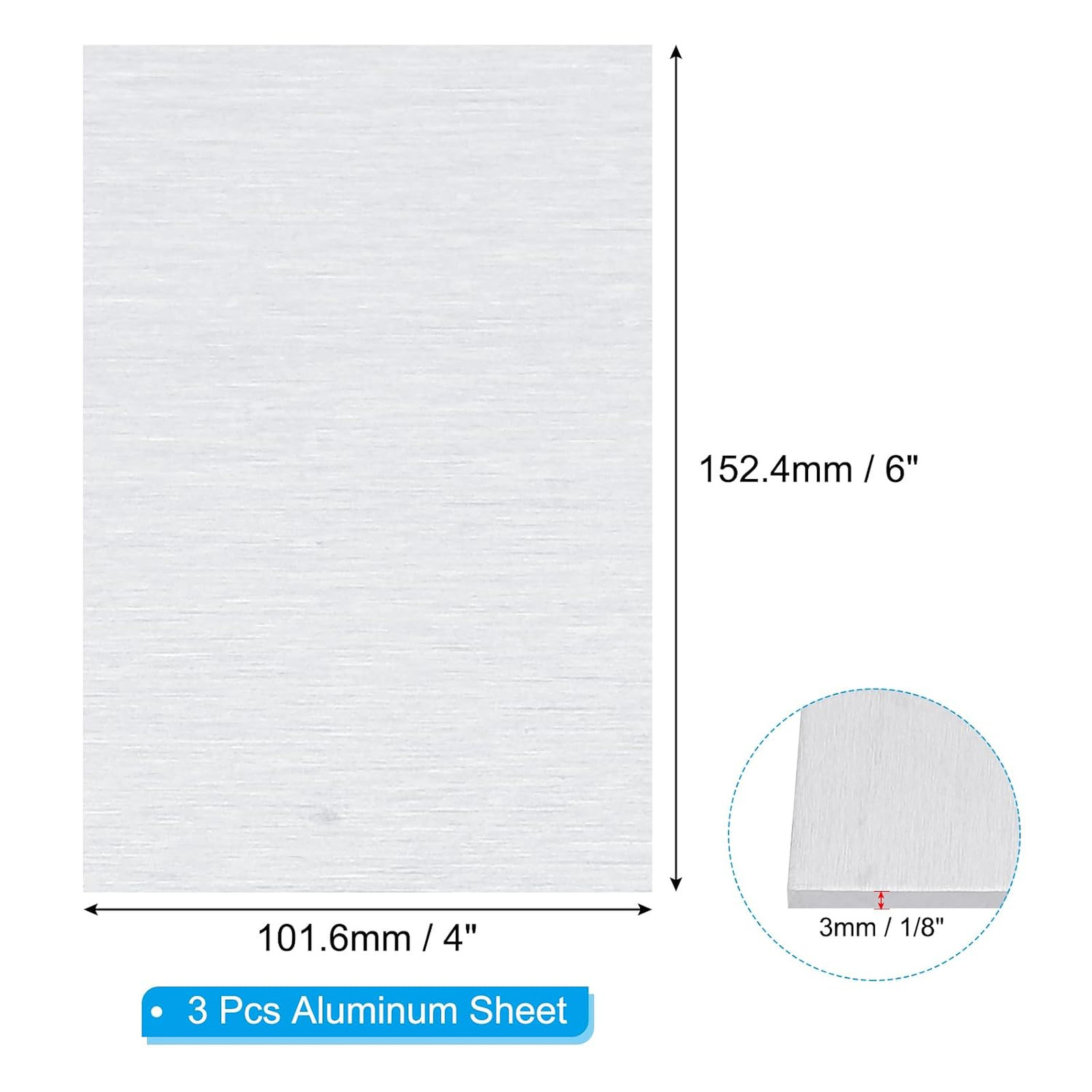 6061 T651 Aluminum Sheet Metal 4×6 Inch 1/8 Inch 3Pcs Flat Plate Industrial
