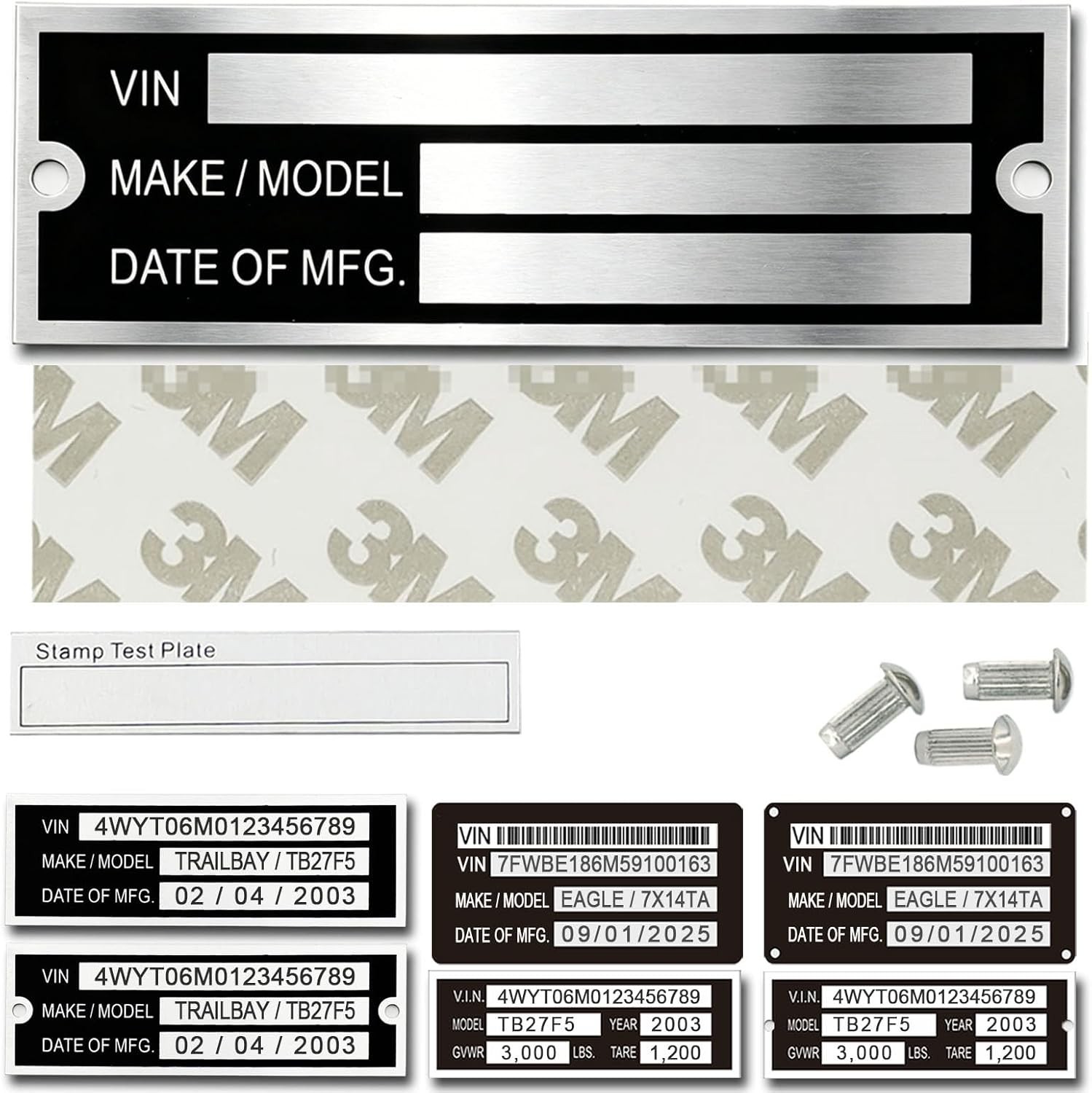 Blank Aluminum ID Plates, Metal Identification Plate, Serial Number Tag, Equi…