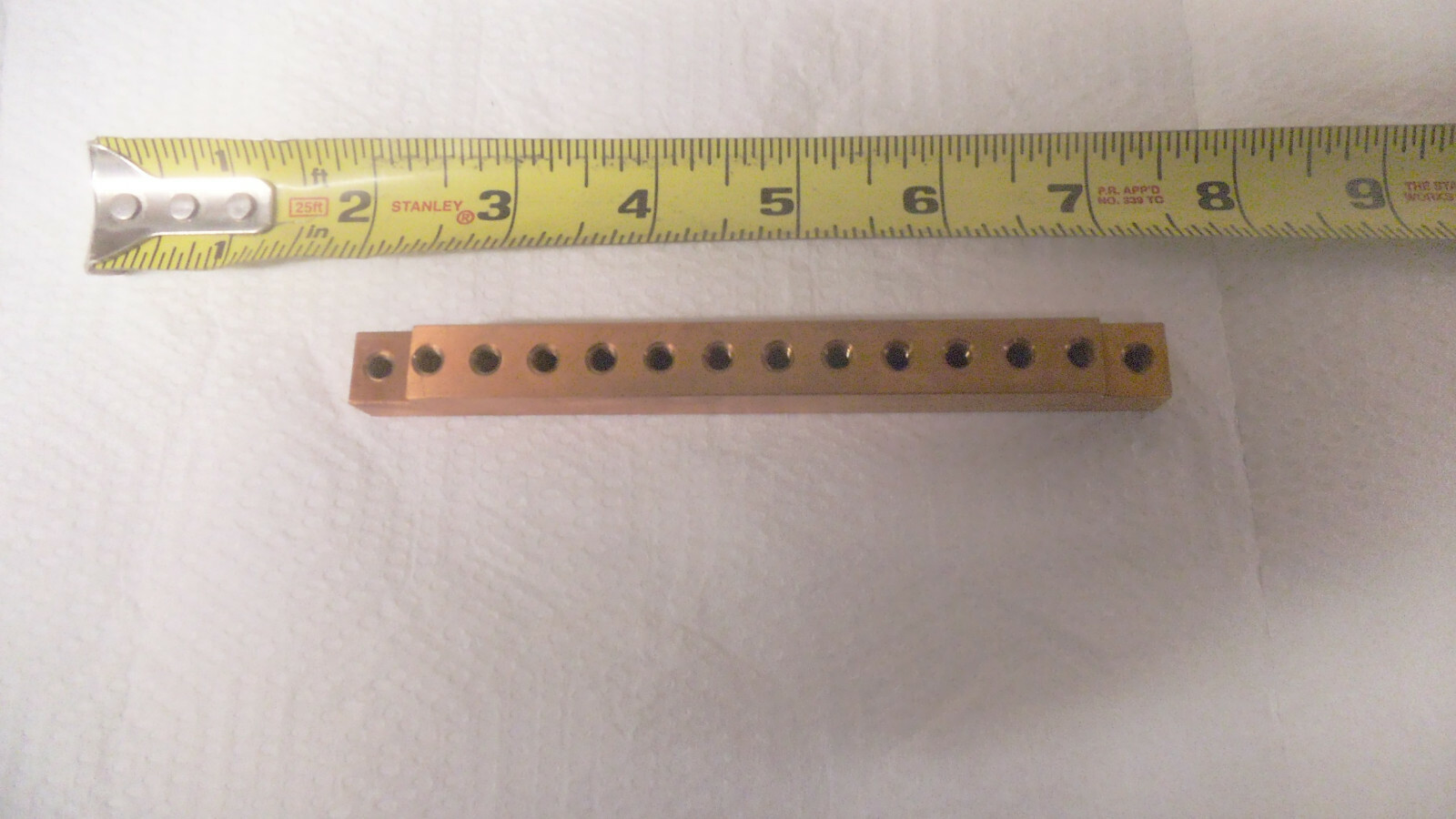 Copper grounding bar, 12 position, 5-1/4″ x 1/2″ x 1/2″, 10-32 thread