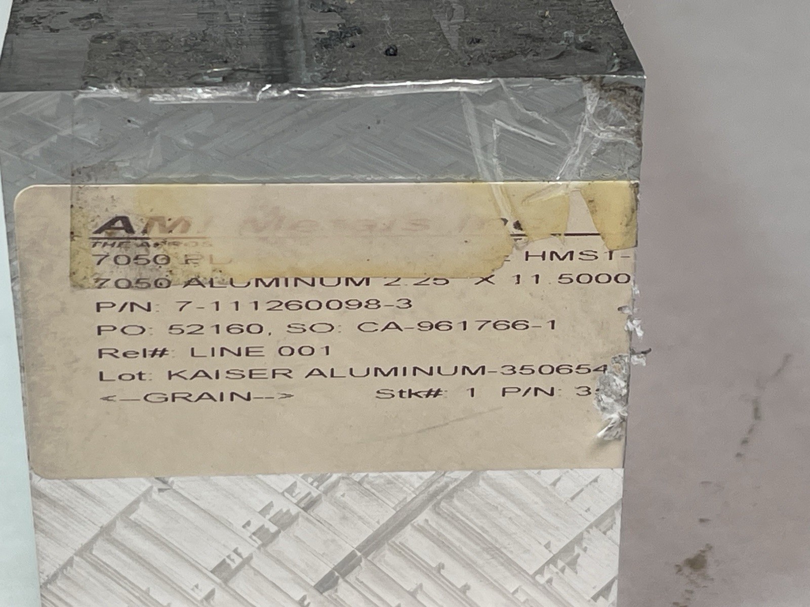 2.250″ Aluminum 7050-T7451 Plate 2.250″x11.500″x2.00″w/Certs Qty. 1 (25JN57)