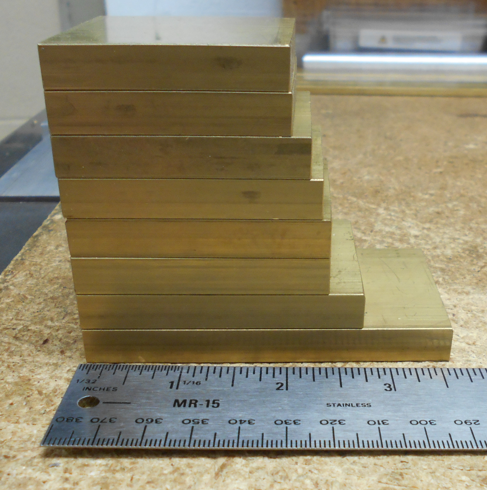 (8) pieces 360 SOLID BRASS bar stock 3/8 x 2″ x lengths 2″ to 3-1/2″ -CUTOFFS
