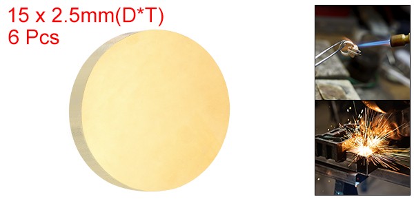 6 Pcs 0.1″/2.5mm Thick 0.6″/15mm Dia Brass Round Plate H65 Brass Round Sheet