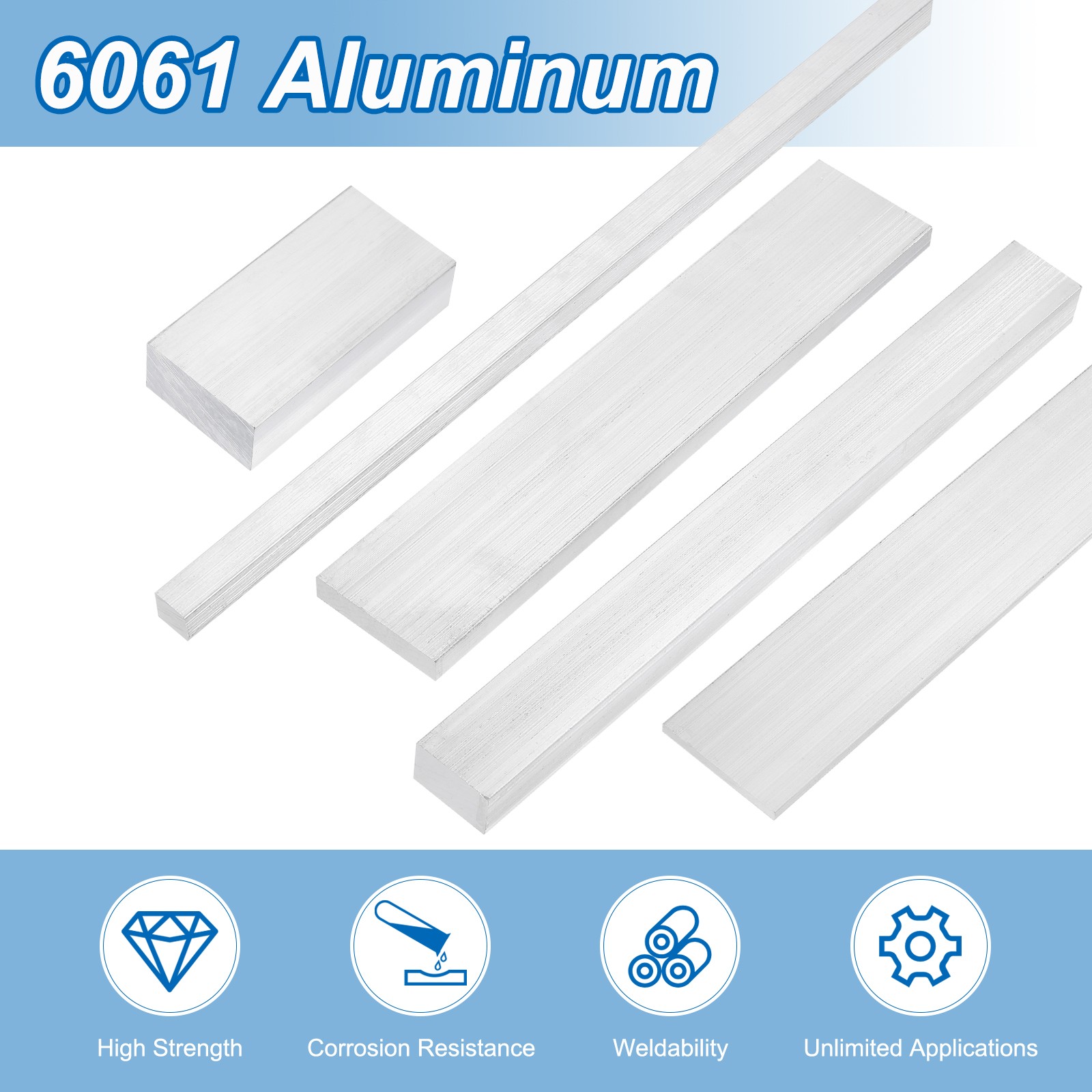 Square Aluminum Flat Bar 1/8″ Thickness 1″ Width 12″ Length
