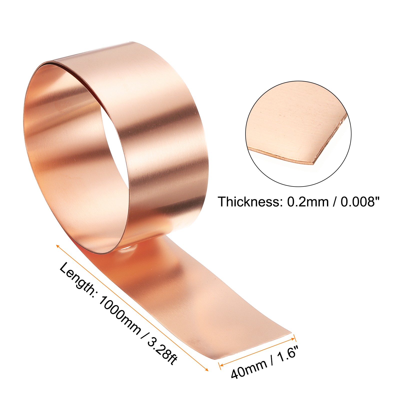 2pcs Copper Sheet Roll 0.2mm Thick Copper Flashing Strip (1.6″ Width x 3.28ft)