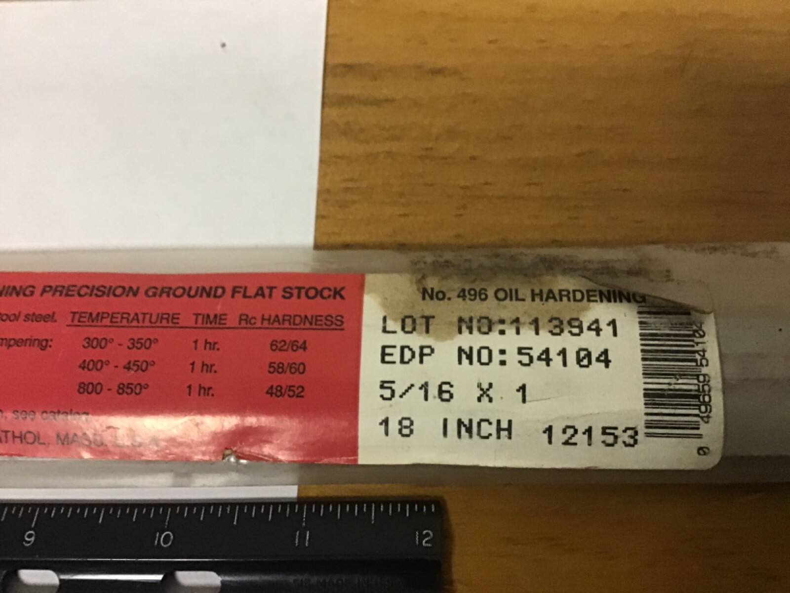 New Starrett 5/16” X 1” X 18” Oil Hardened Flat Stock, 54104