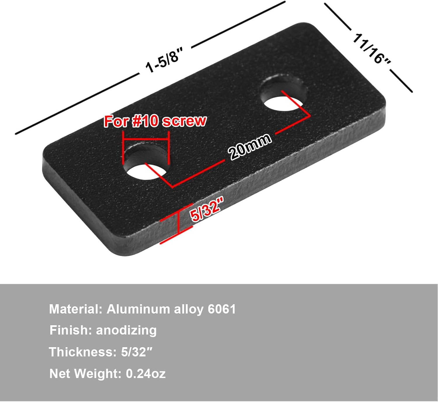 10 Pcs 2020 Flat Joining Plates, for 2020 T-Slot Aluminum, 2 Hole Plate |