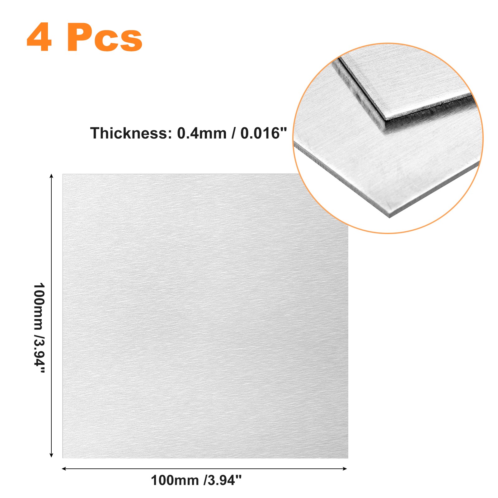4 Pack 100x100x0.4mm Rectangle 6061 Aluminum Sheet Flat Metal Plate Stock