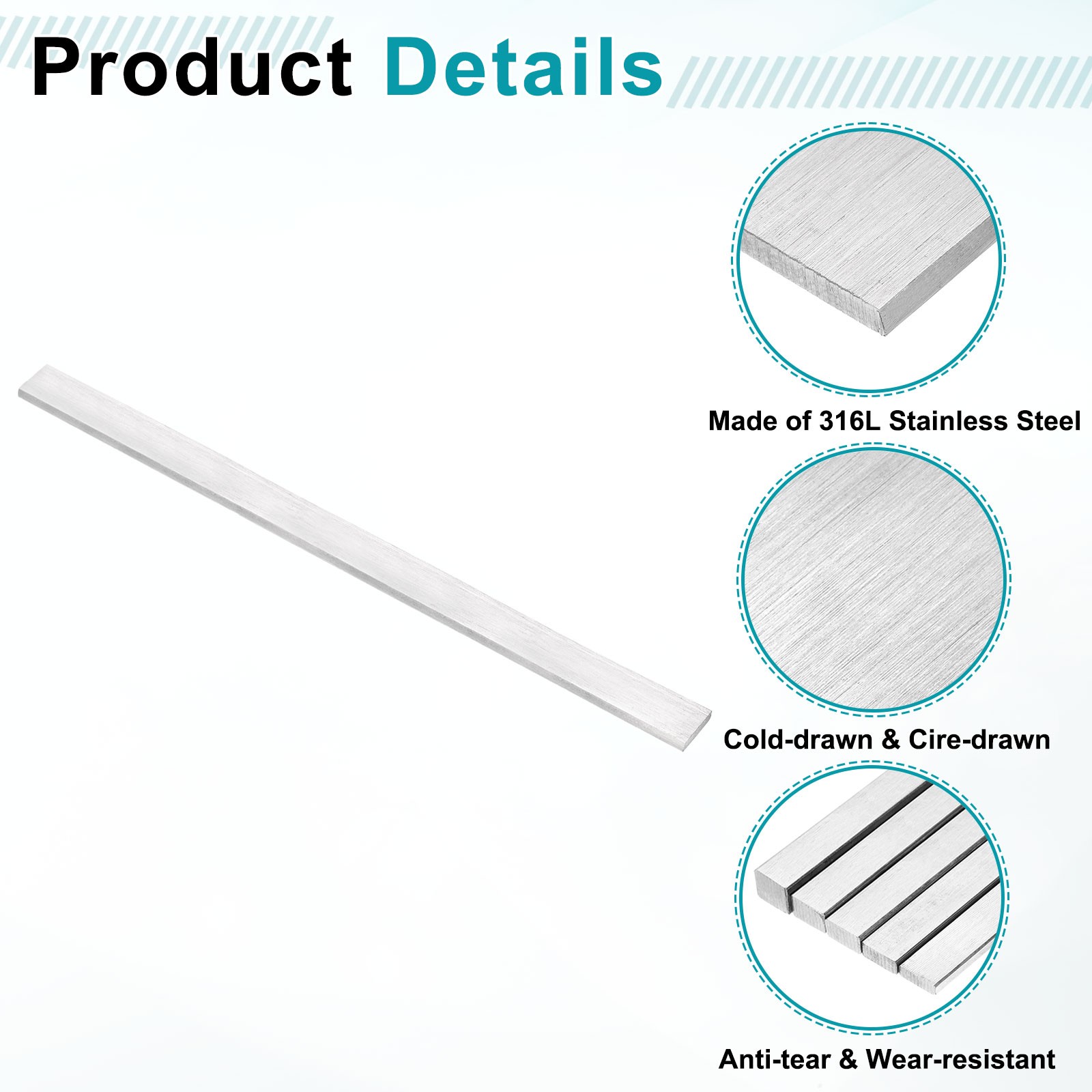 316L Stainless Steel Flat Bar 3/16″ x 13/16″ x 12″ Trim Strips Sheet