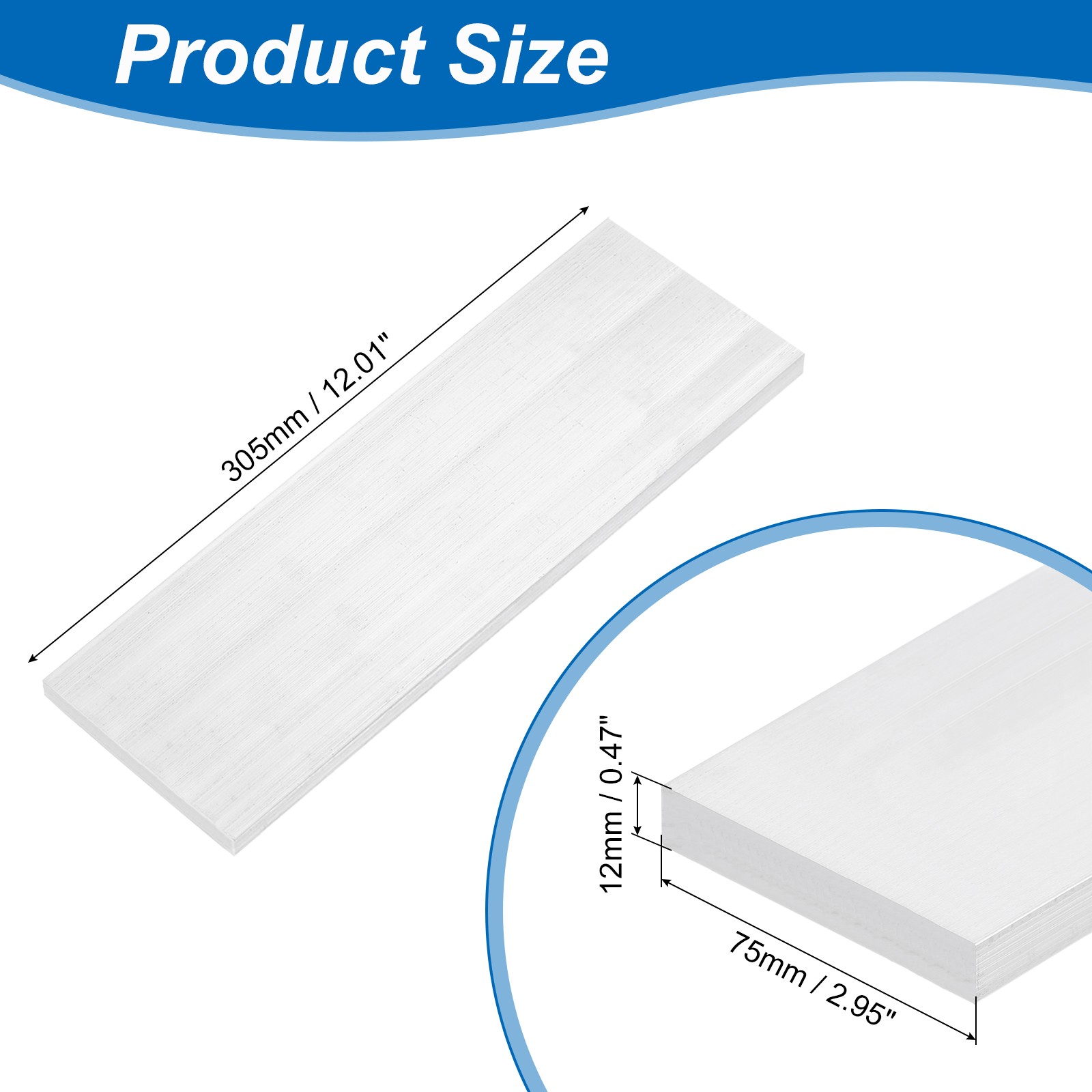 Square 6063 Aluminum Flat Bar, 1/2″ Thickness 3″ Width 12″ Length