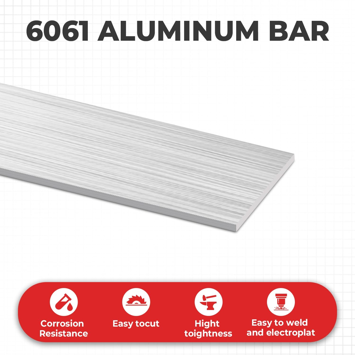 6061 Aluminum Bar，1/8″ Thickness x 1″ Width x 12″ Length Rectangle Aluminum F…