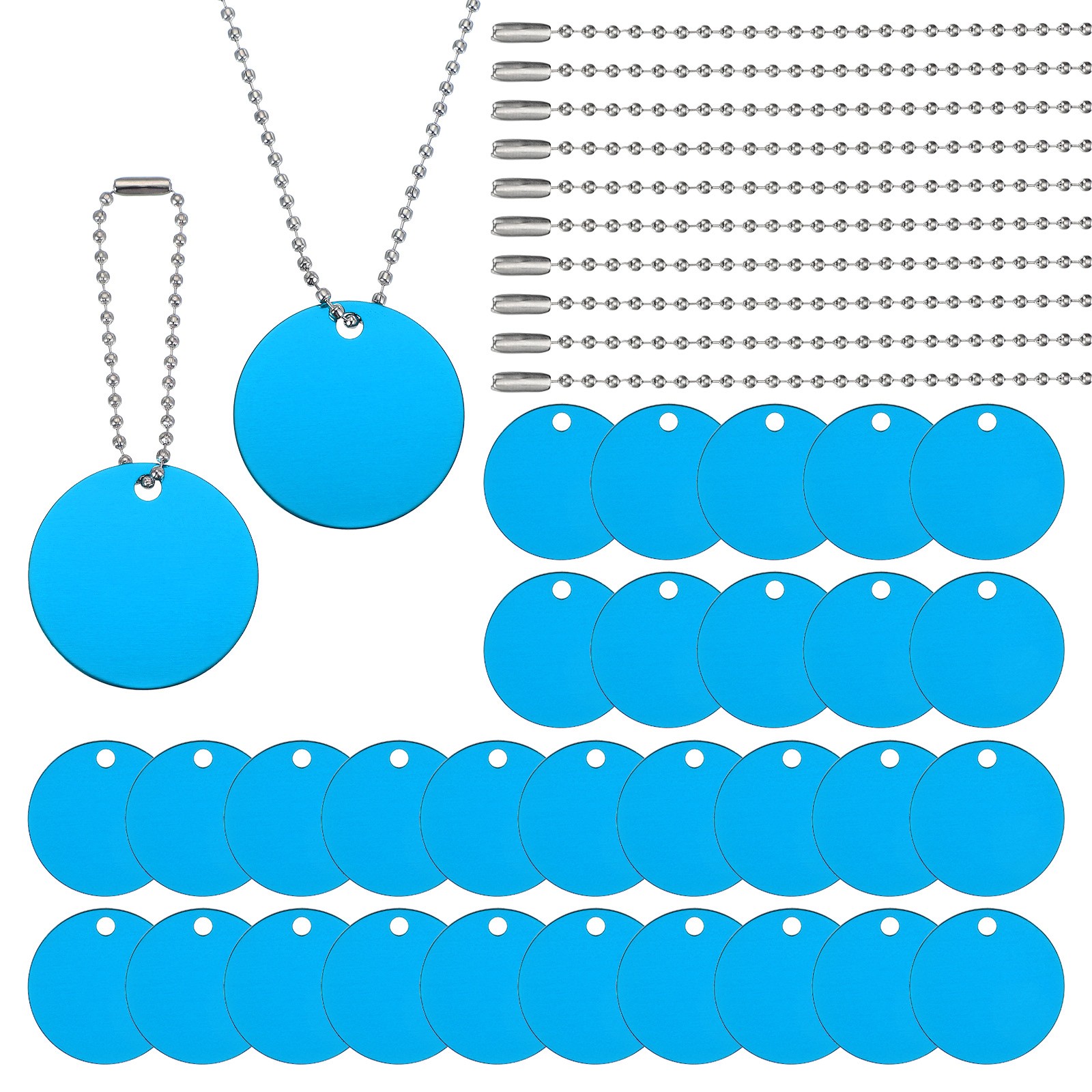 30Pcs Blank Tag Metal Stamping Tags, Round Shape Engraved Tag, Light Blue
