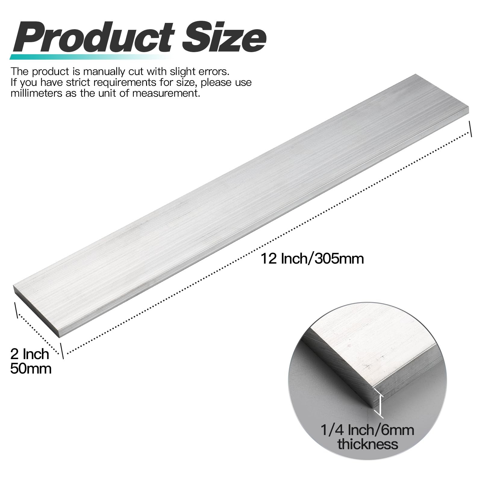 3 Pieces 1/4″ (6mm) X 2″(50mm) Square Aluminum Flat BAR 12″(305mm) Long,6061 …