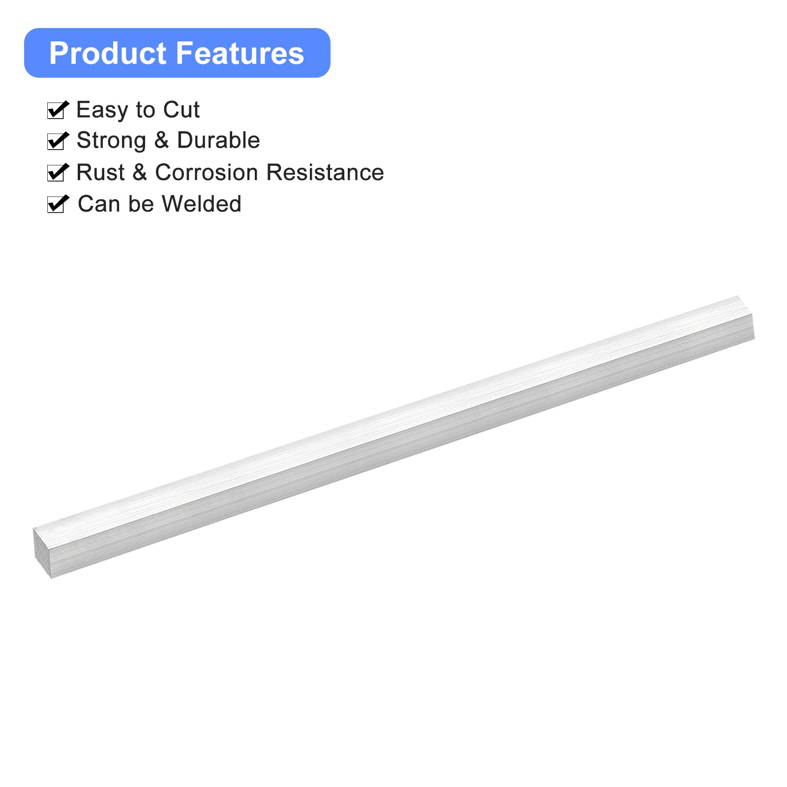 1/2″ Thick 0.5″ Width 10″ Length Square Aluminum Bar Flat Plate for Industrial