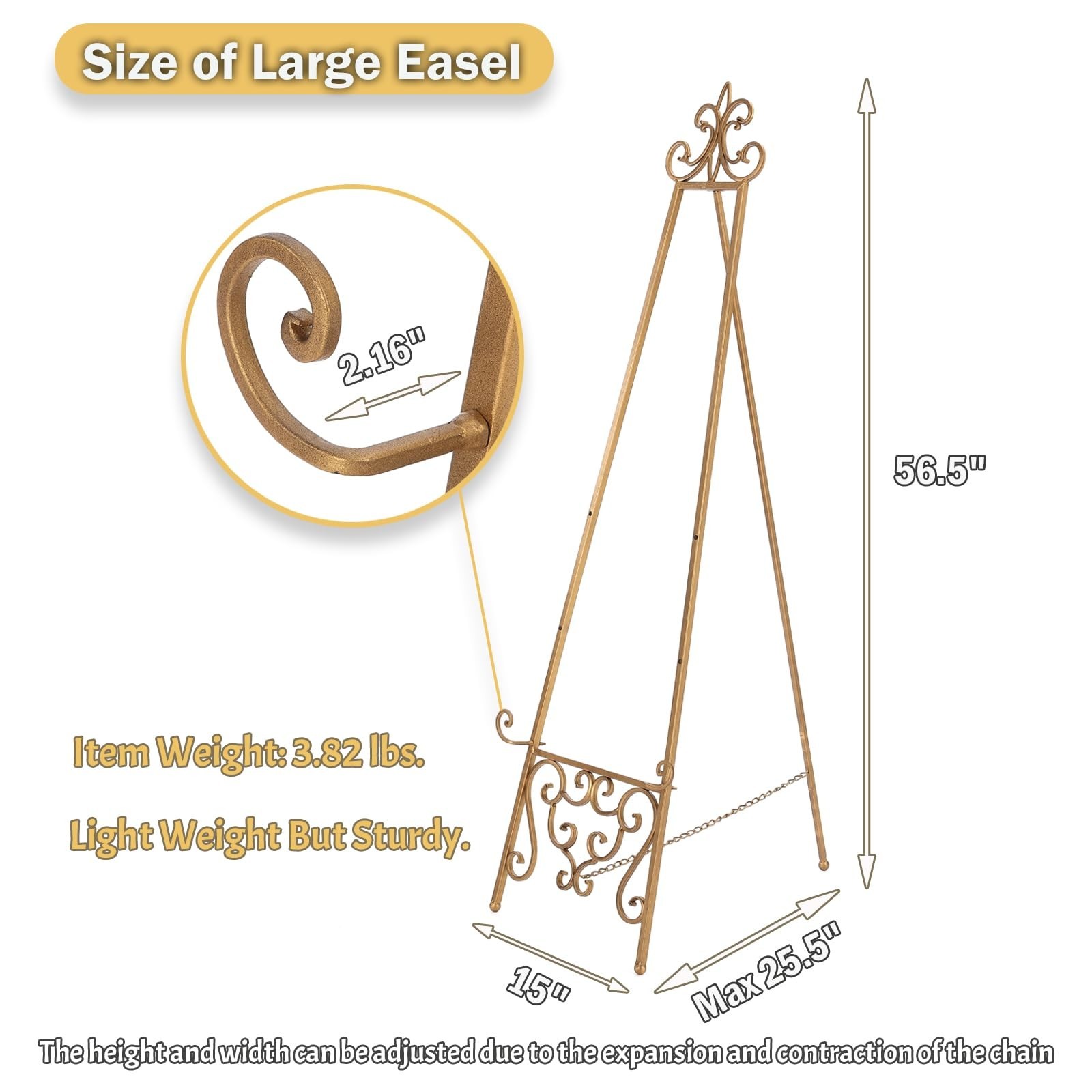 15″L x 25.5″W x 56.5″H Metal Scroll Extra Large Free Standing Adjustable Disp…