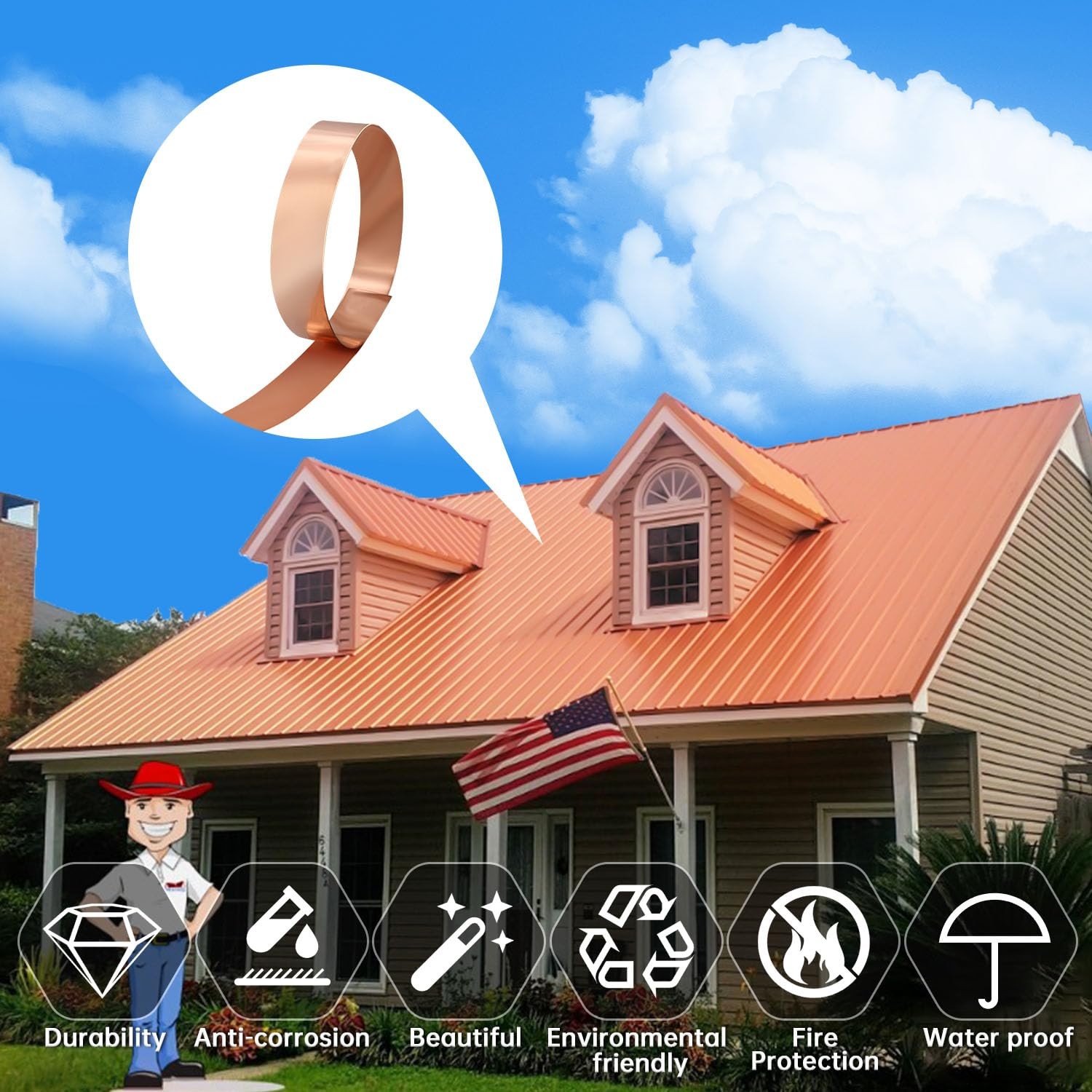 Uxney Copper Sheet Roll, 1000x50x1mm Flashing 1000mm x 50mm x 1mm