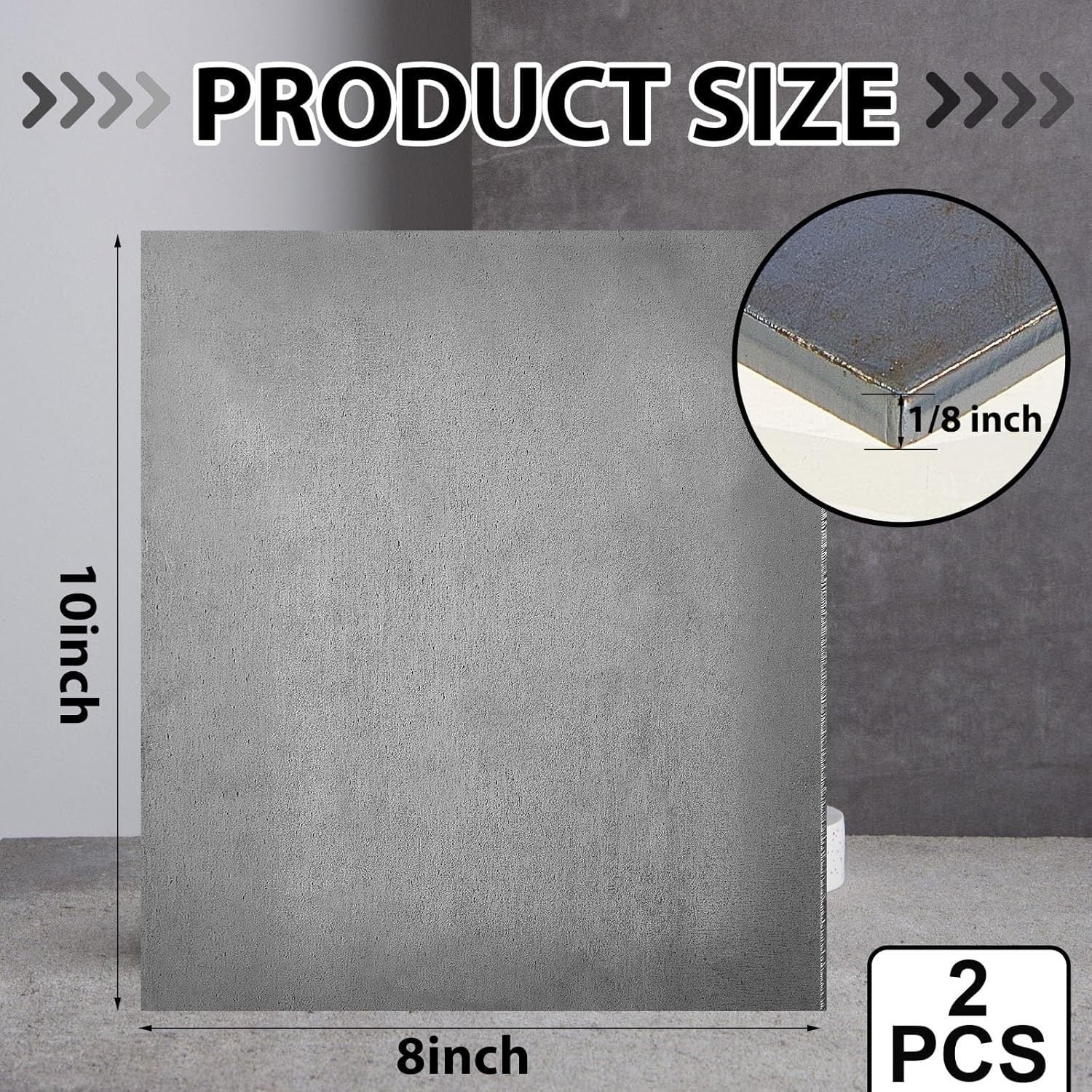 2 Pcs A36 Hot Rolled Steel Plates, 1/8” x 8” x 10”, Durably Weldable Sheets