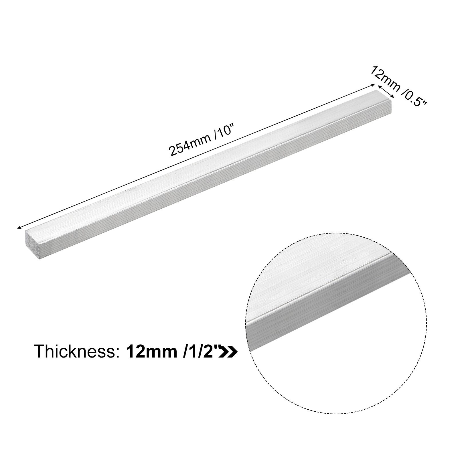 1/2″ Thick 0.5″ Width 10″ Length Square Aluminum Bar Flat Plate for Industrial