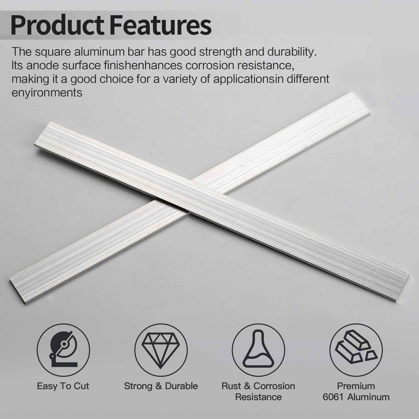 6061 Aluminum Flat Bar T6511 Solid Mill Stock 1/8 x 1 Inch x 12 Inch 2 PCS