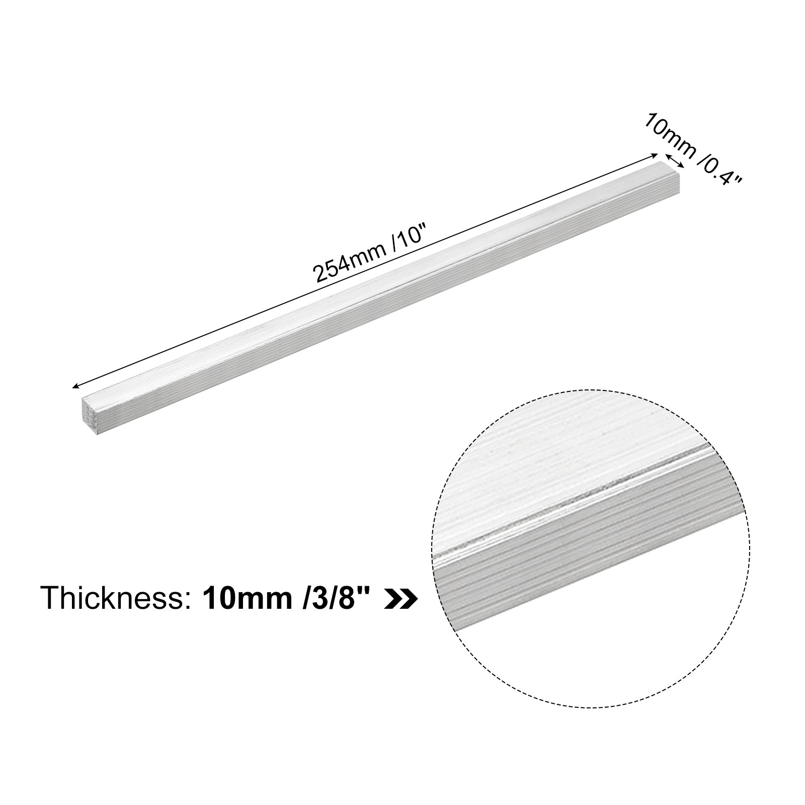 Square Aluminum Bar 3/8″ Thick 0.4″ Width 10″ Length