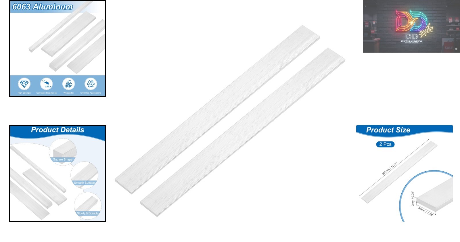 Lightweight Aluminum Flat Plates Set, 12″ L, 3/32″ Thick, Perfect for Builders