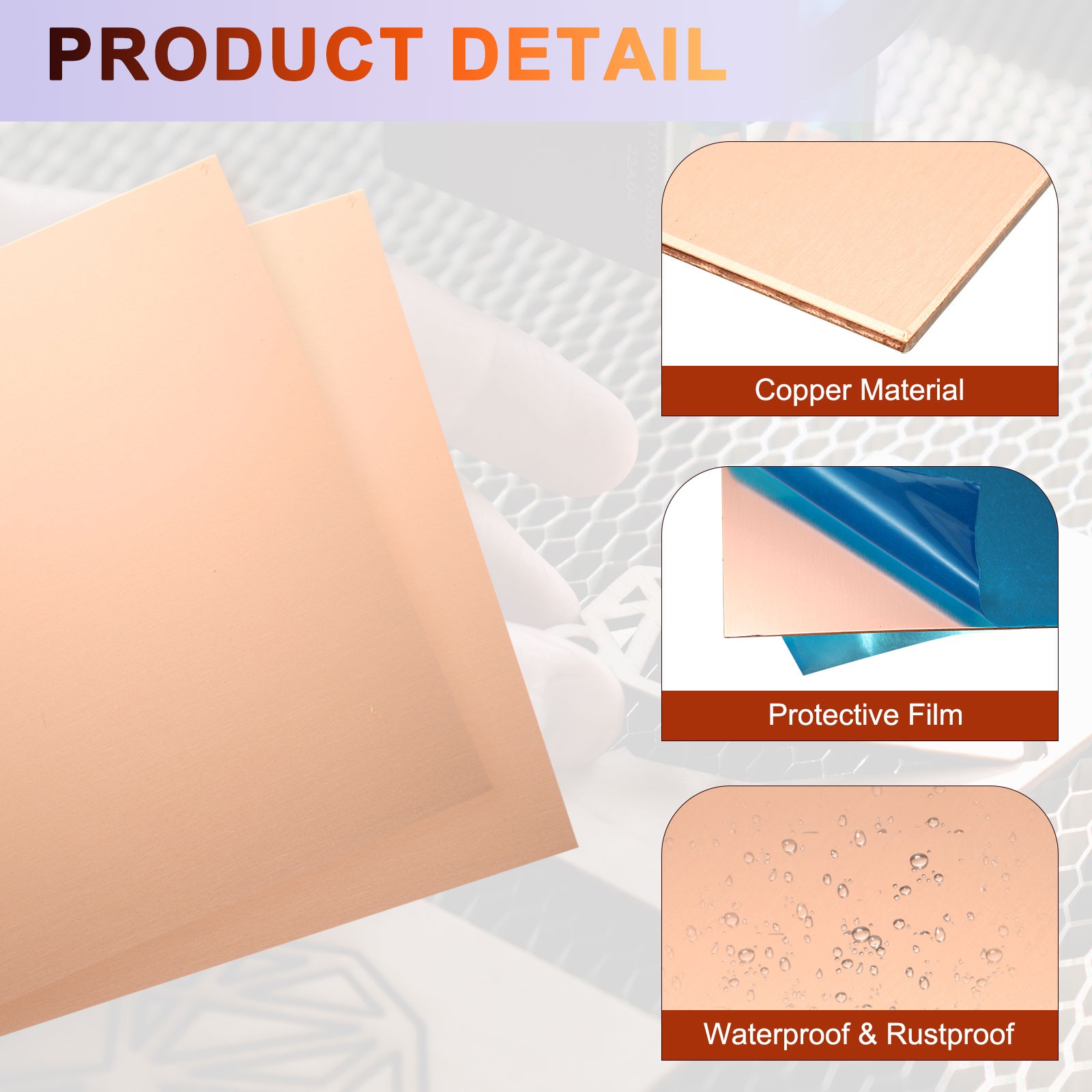 2Pcs Pure Copper Sheet,2″ x 2″, 24 Gauge (0.5mm) Thickness with Glove(Rose Gold)