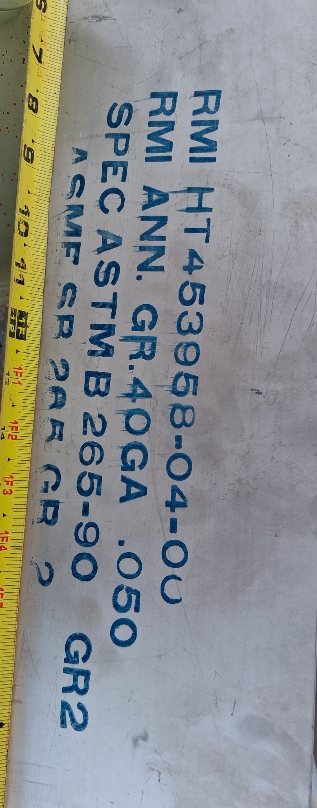 titanium sheet metal, 5.75″ x 67″ x .050, ASTM B 265-90 GR2