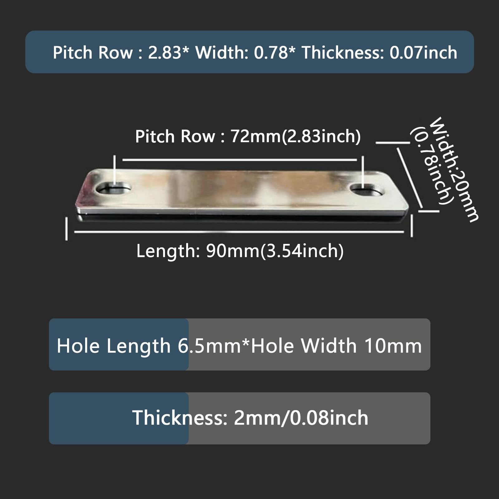 20PCS Pitch Row 2.83IN 2mm Thick Bus Bars Connector red Copper Nickel-Plated