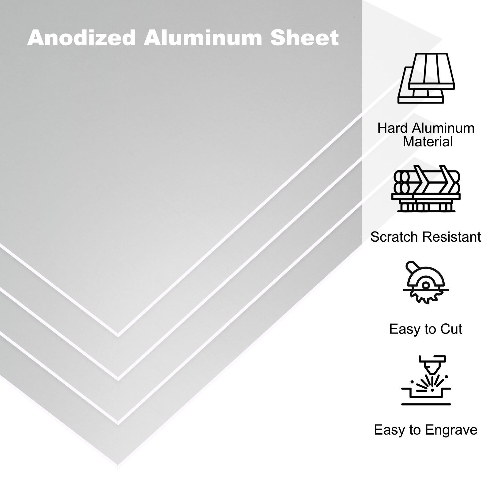 12x12x1/32inch Anodized Aluminum Sheet, Aluminum Plate, Silver
