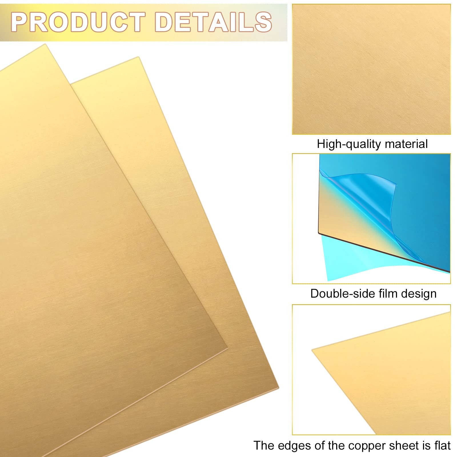 Brass Sheet 20 Gauge 0.8mm Thickness Double Sided Film Crafts 6 PCS 6×6 Inch