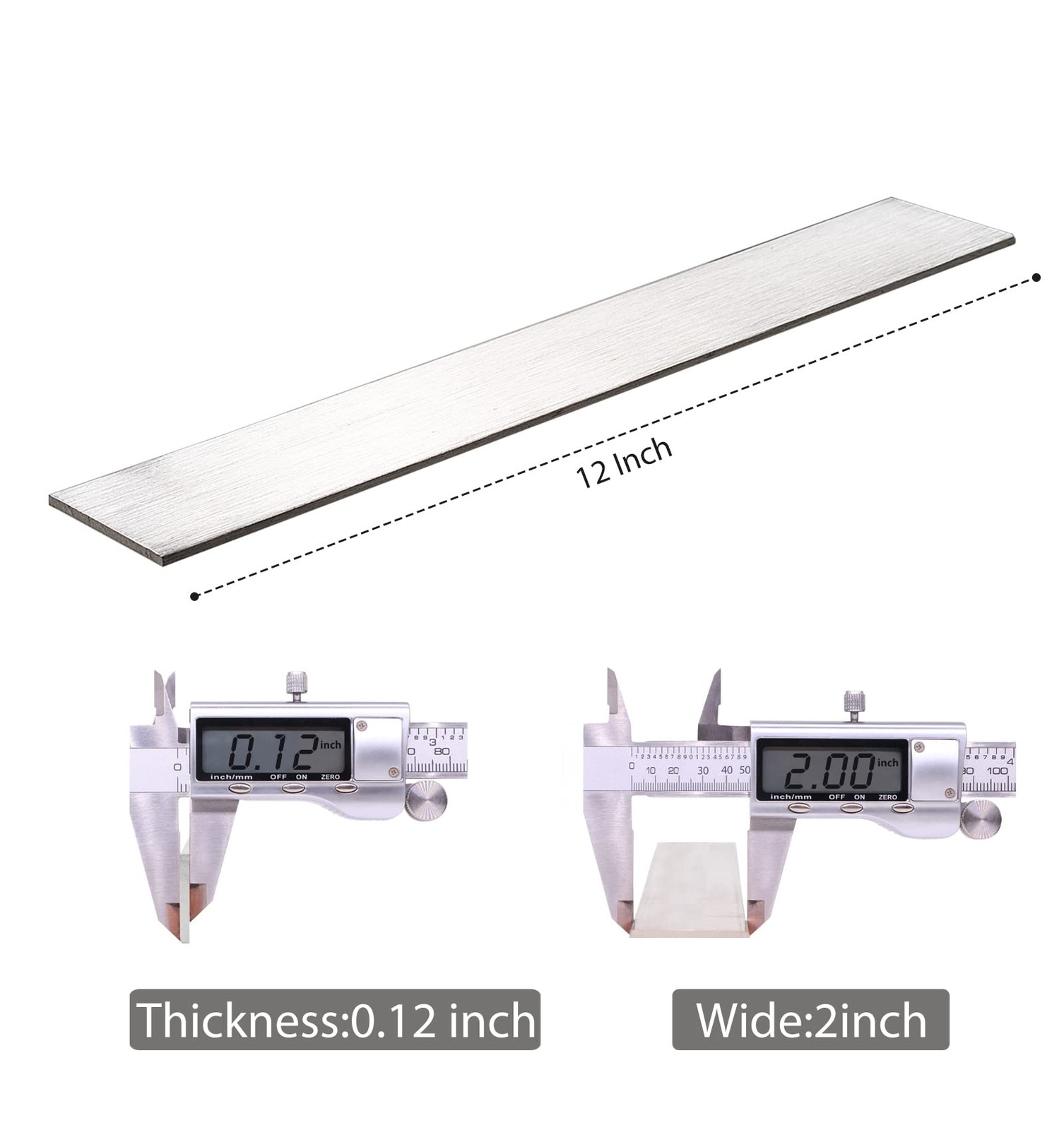 304 Stainless Steel Flat Bar 12×2 Inch 0.12 Thick Rectangular Strip Metal