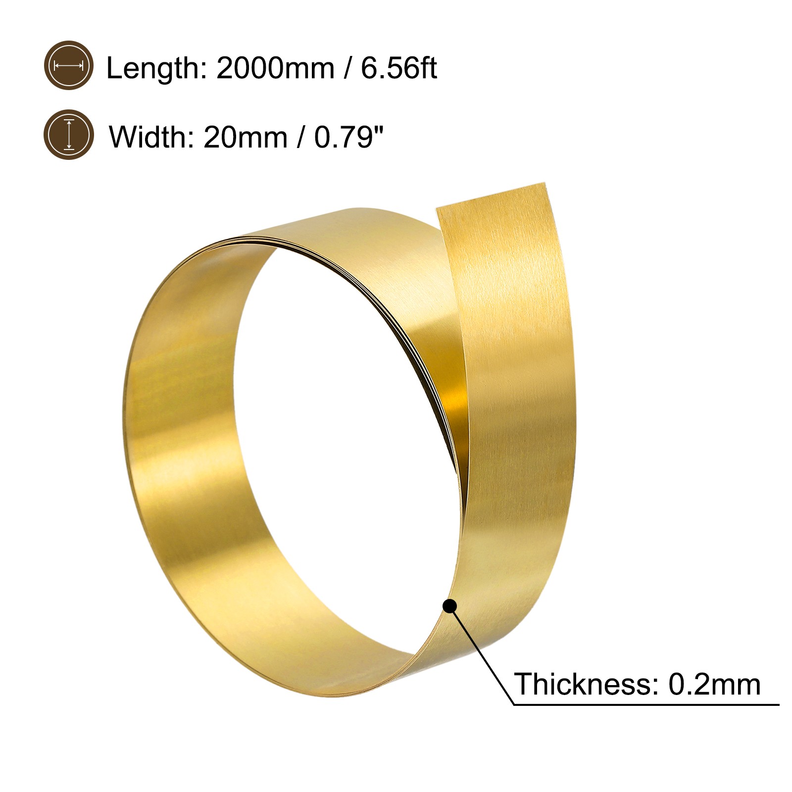 Brass Sheet Roll, Metal Foil Plate 2000mm x 20mm x 0.2mm