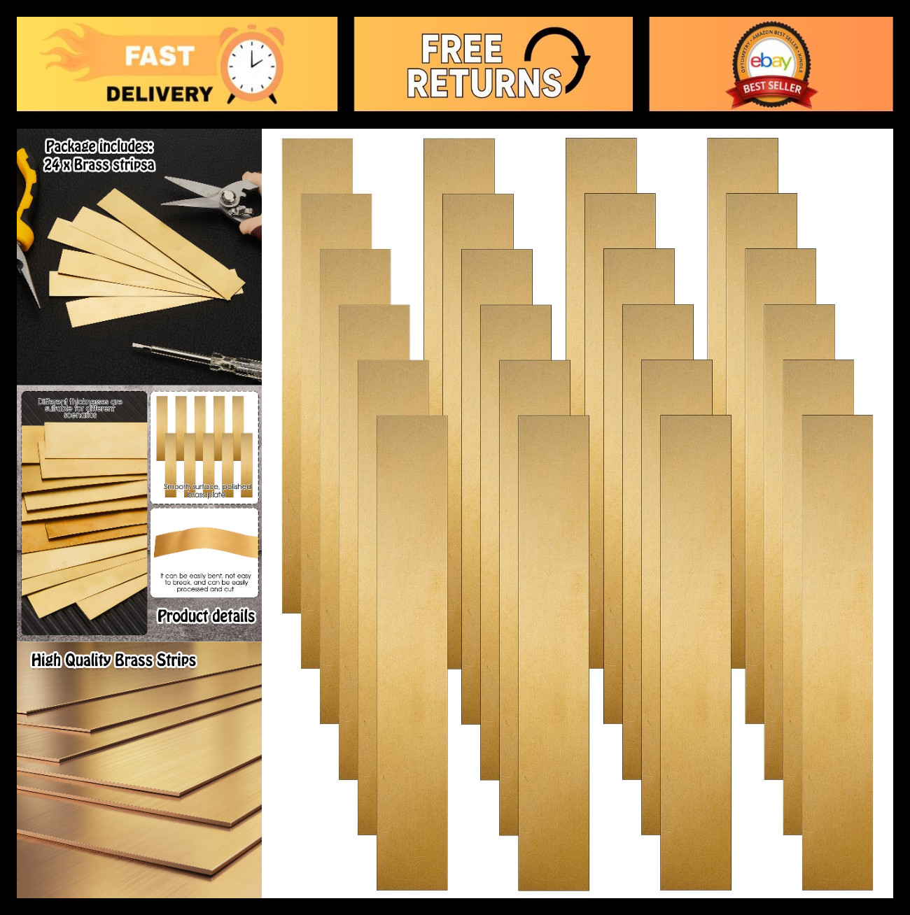 24 Brass Shim Stock Assortment – 6″ Length, 0.002″ to 0.016″ Thickness, 24 Piece