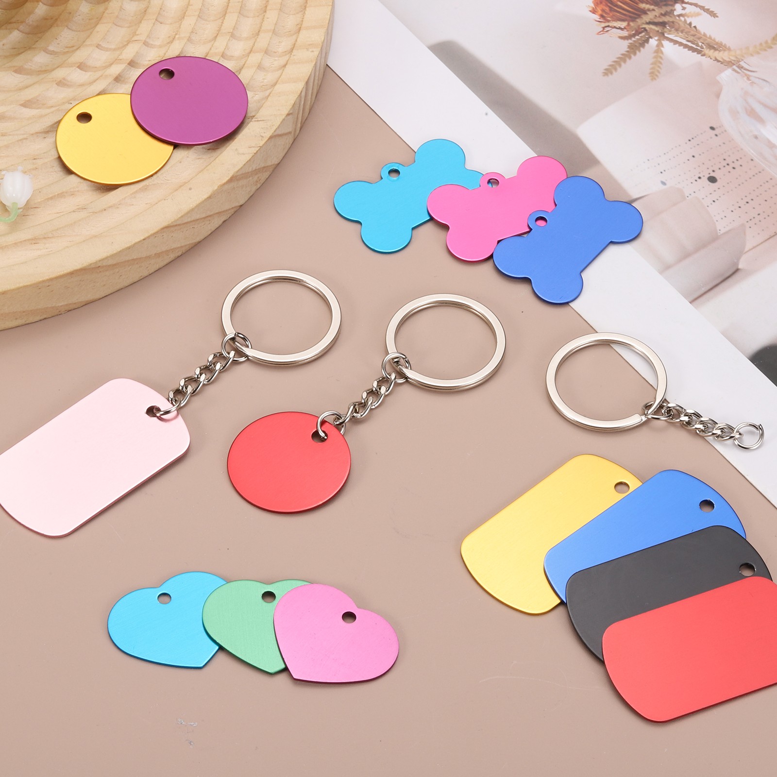 20Pcs Round Circle Key Rings with Yellow Classic Blank Tags & Labels