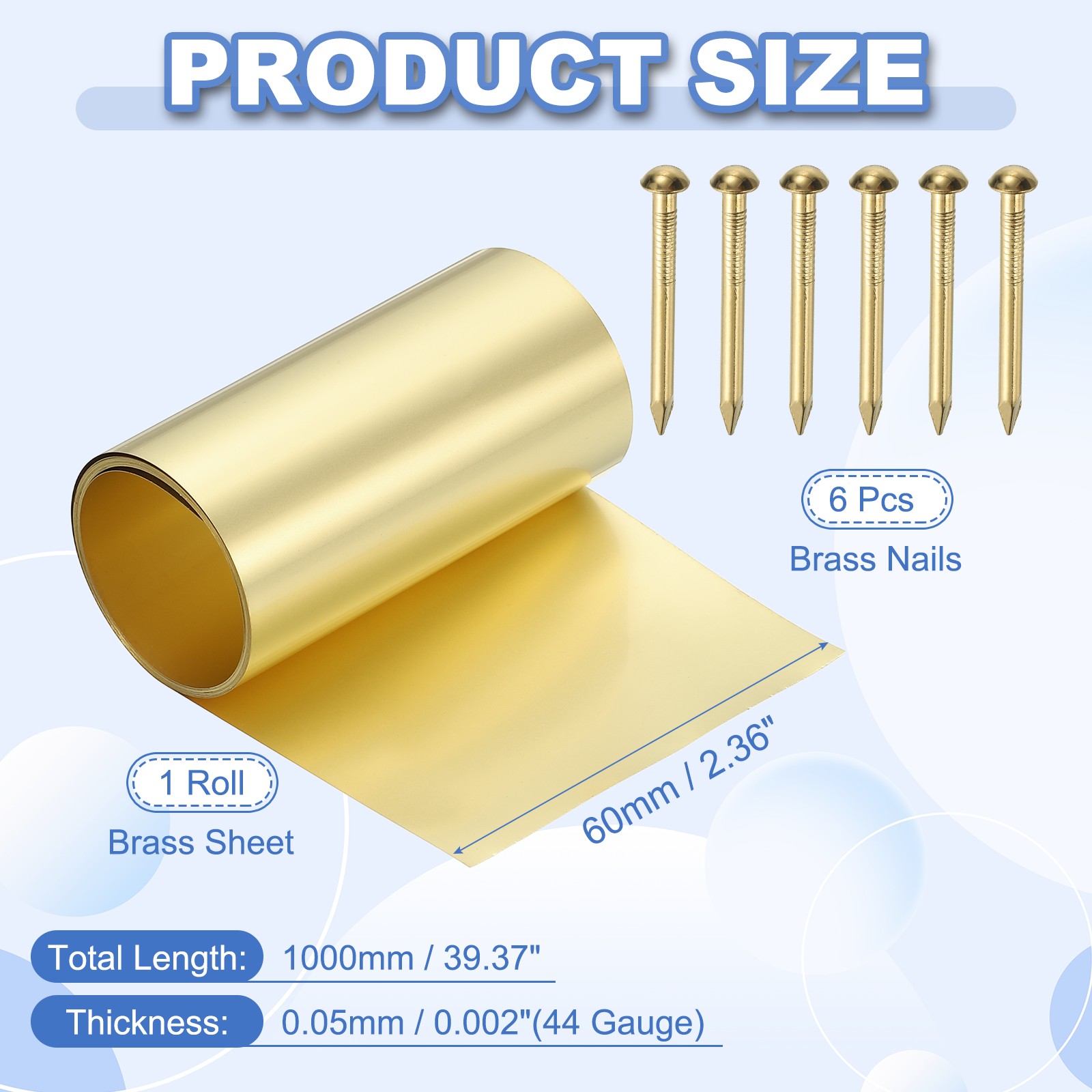 44 Gauge x 2.4″ x 39″ H62 Metal Film Brass Foil Plate, Brassy