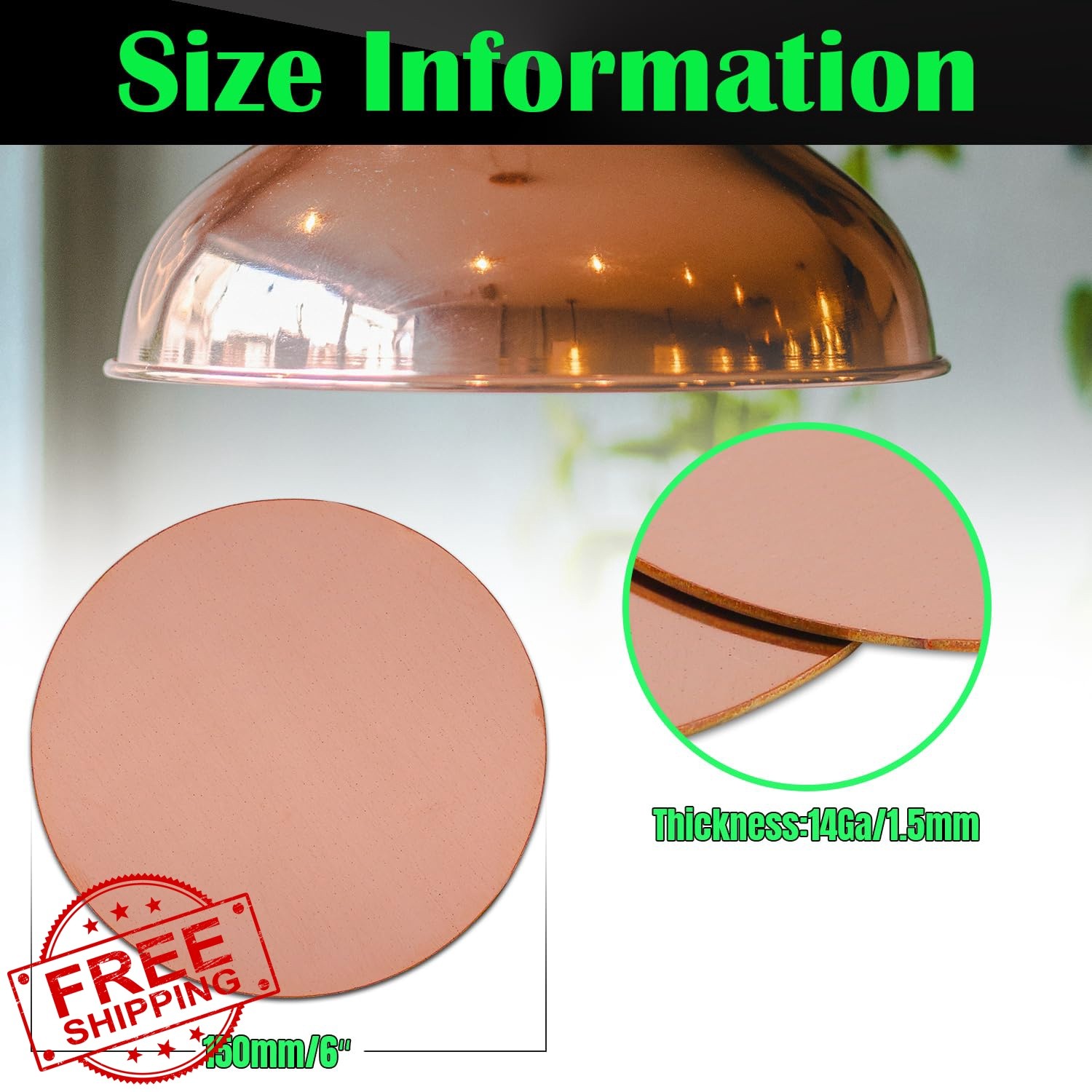 Uxney 6″ Copper Round Discs 14ga 1.5mm 2 Pack Metal Sheet